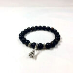 Phuc Linh Indo Black Oil-Cooked 8mm Bracelet Mix Silver Charm