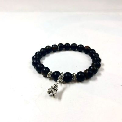 Phuc Linh Indo Black Oil-Cooked 8mm Bracelet Mix Silver Charm