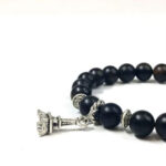 Phuc Linh Indo Black Oil-Cooked 8mm Bracelet Mix Silver Charm