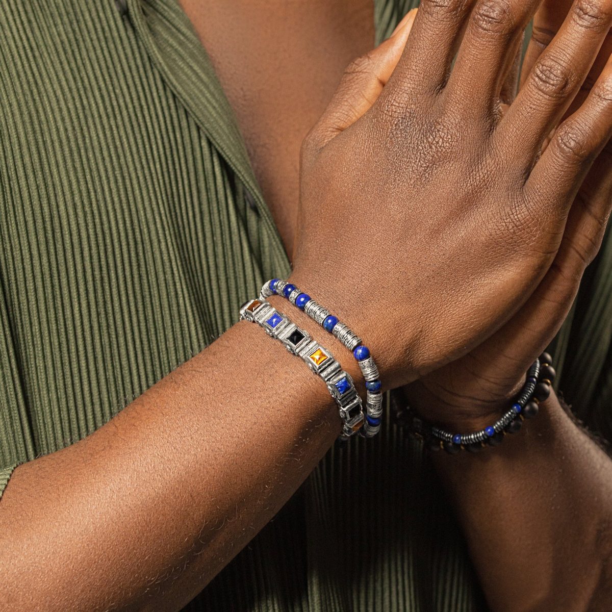 Spiritual Mindset - Silver Heishi Lapis Lazuli Mantra Bracelet