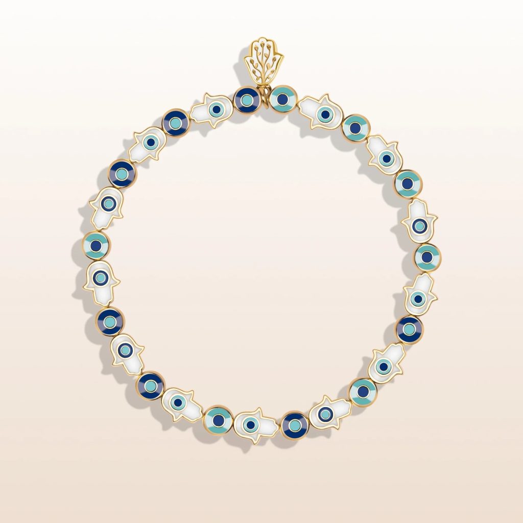 Cradled In Protection - Enamel Hamsa Evil Eye Charm Bracelet